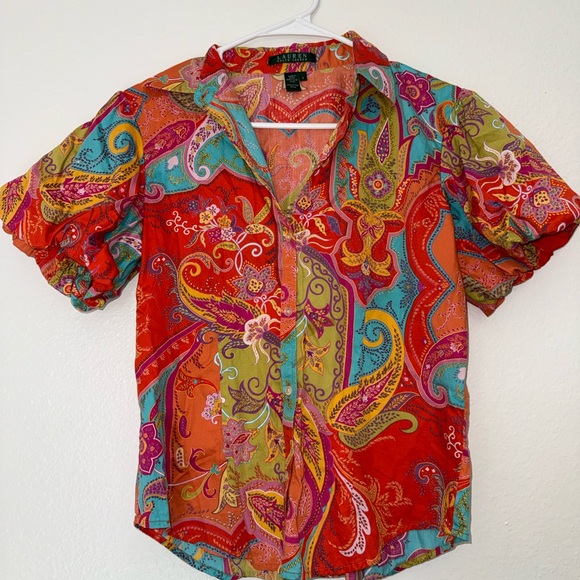 Ralph Lauren Tops - Ralph Lauren Red Multicolor Paisley Short-Sleeve Button-Down Shirt